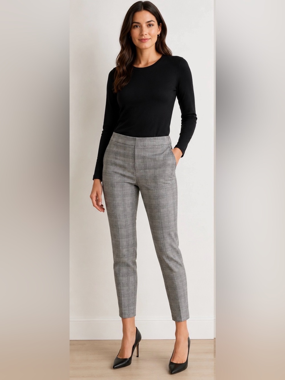 Calvin Klein Glen Plaid Skinny Ankle Pants - Gray